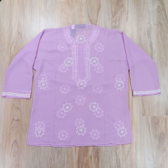 🔹️DKNY Jeans Lavender Sheer Tunic Cover-up/Blouse Small - Picture 2 of 12